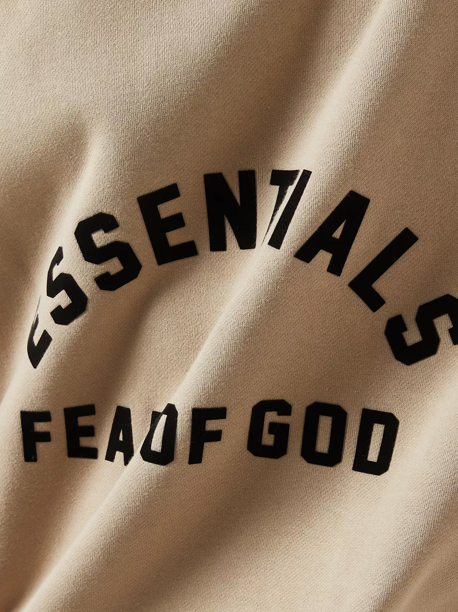 essentials dusty beige flocked logo hoodie